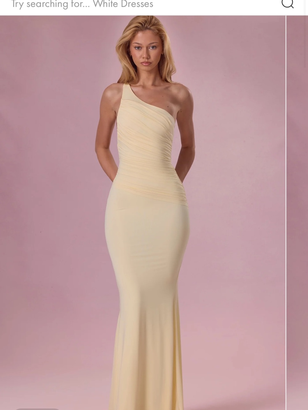 Oh Polly Annelise One-Shoulder Butter Yellow Maxi Dress
